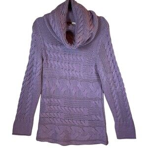 BANANA‎ REPUBLIC Sweater Women's Large Chunky Knit Cowl Neck Purple Wool Alpaca